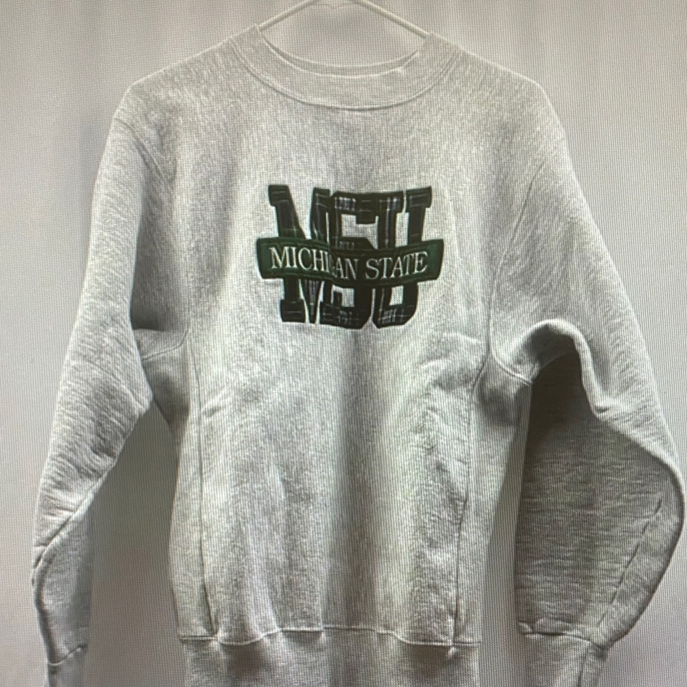 Michigan State Light Gray Crewneck Sweatshirt with Green Logo
